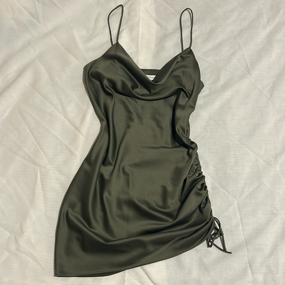 Topshop Dresses & Skirts - Topshop Cowl Neck Green Satin Asymmetrical Mini Dress